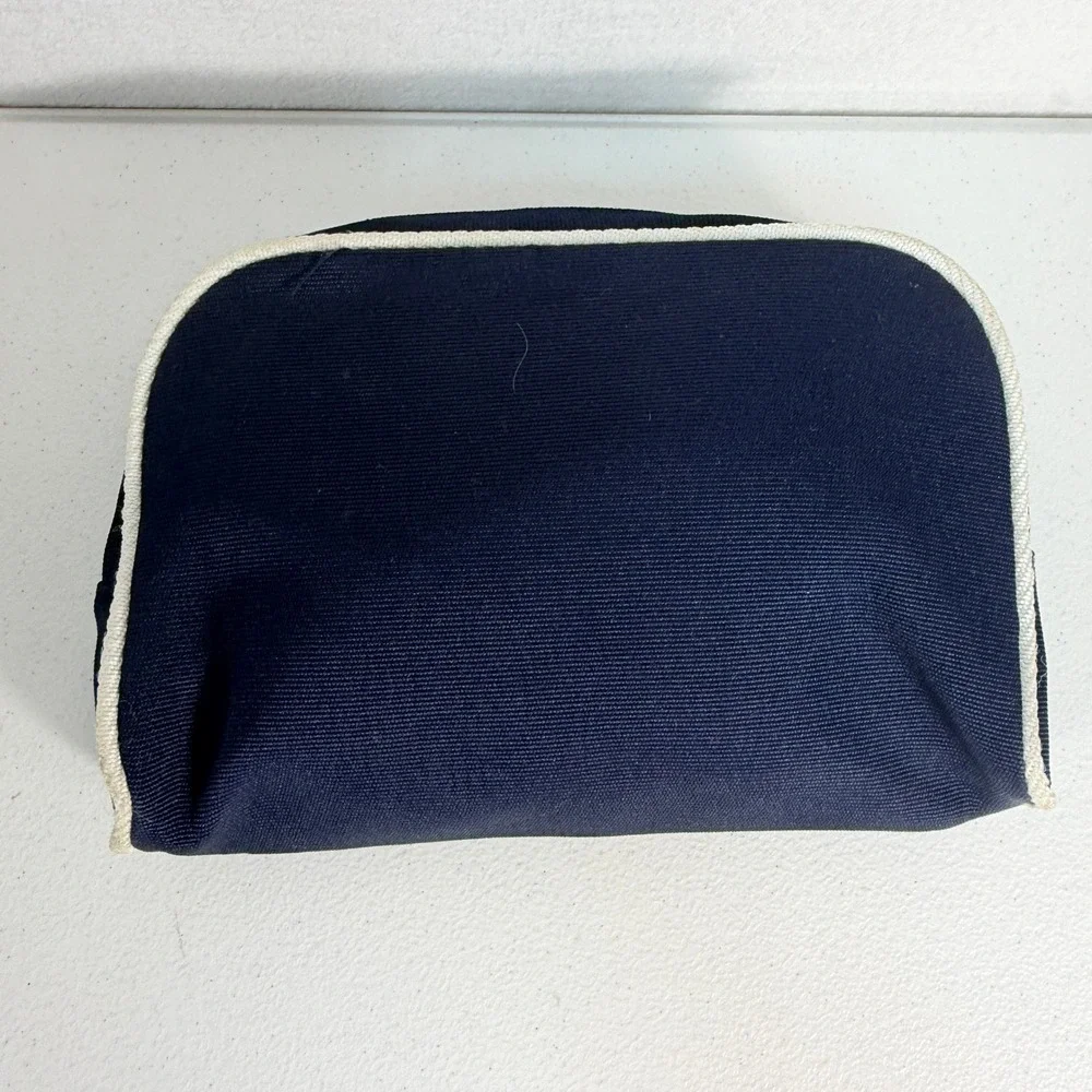Vintage Christian Dior Parfums Cosmetic Make Up Bag Pouch Canvas Navy‎ Blue